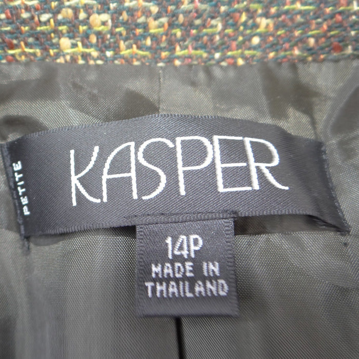 VTG Kasper Womens 14P Petite Textured Tweed Blazer Jacket Brown Olive 4 Pocket2