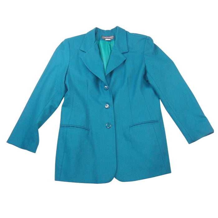 VTG Lauren Alexandra Collection Teal Wool Blazer Jacket Womens Size 14 USA Made0