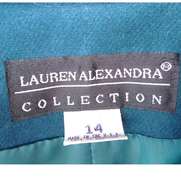 VTG Lauren Alexandra Collection Teal Wool Blazer Jacket Womens Size 14 USA Made1