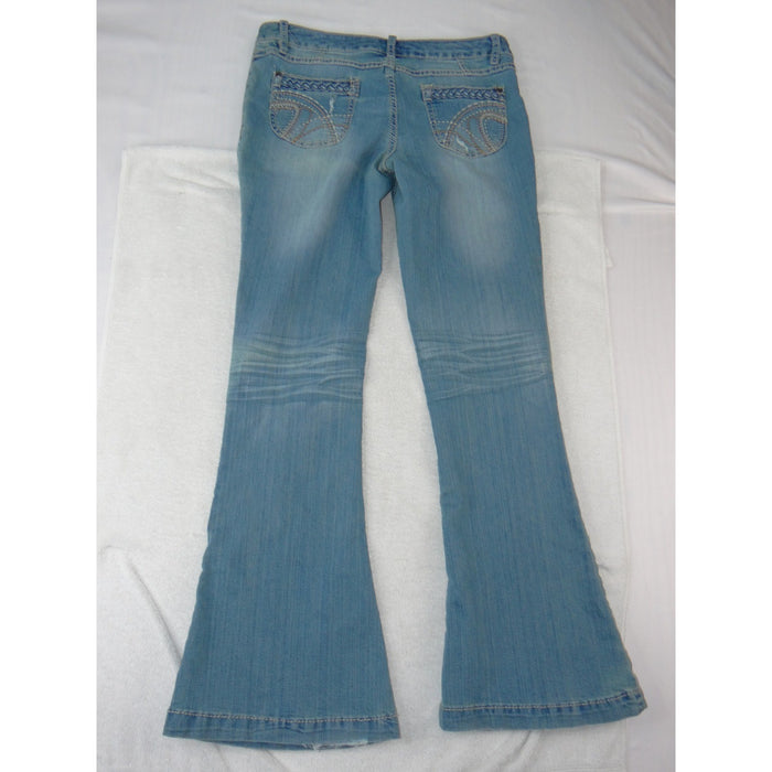VTG Mudd Womens Flare Jeans Light Wash Lace Up Front Braided Pockets Size 110