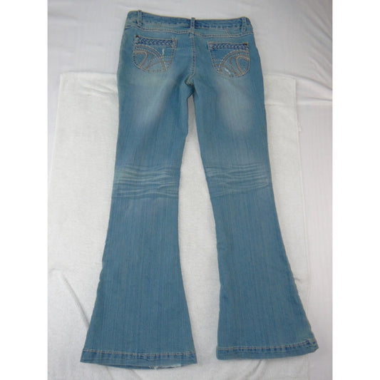 VTG Mudd Womens Flare Jeans Light Wash Lace Up Front Braided Pockets Size 110