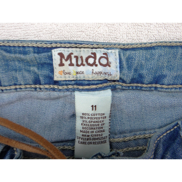 VTG Mudd Womens Flare Jeans Light Wash Lace Up Front Braided Pockets Size 112