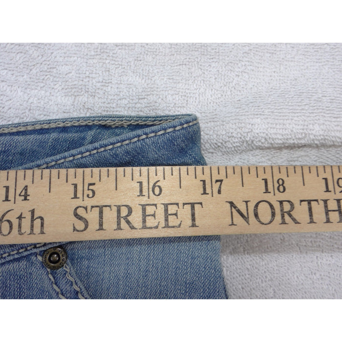 VTG Mudd Womens Flare Jeans Light Wash Lace Up Front Braided Pockets Size 114