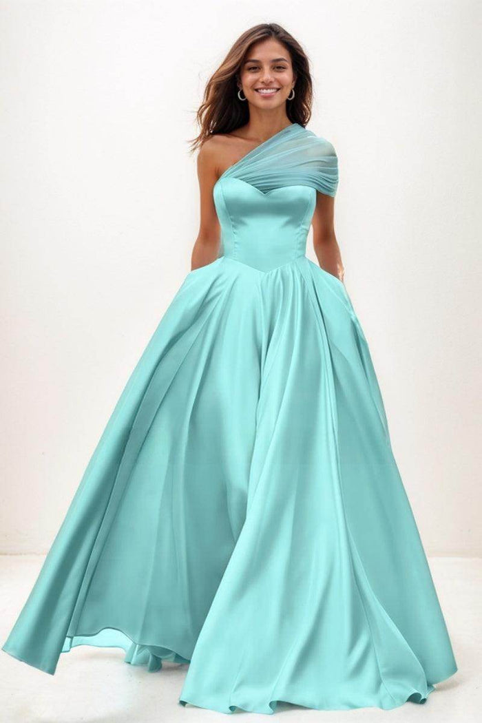 Whimsical A-Line One-Shoulder Satin Prom Dresses CS0761 - COCOMELODY