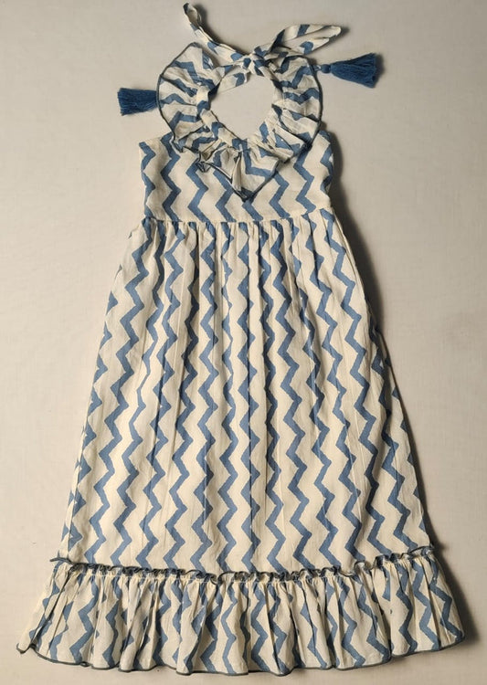 White & Blue Zig Zag Print Dress DRESS Yo Baby India