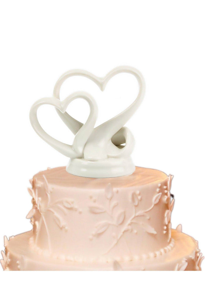White Double Heart Porcelain Cake Topper Wedding Anniversary Celebrations Centerpiece 4.6 CGF0204 (Set of 1 pcs) - COCOMELODY