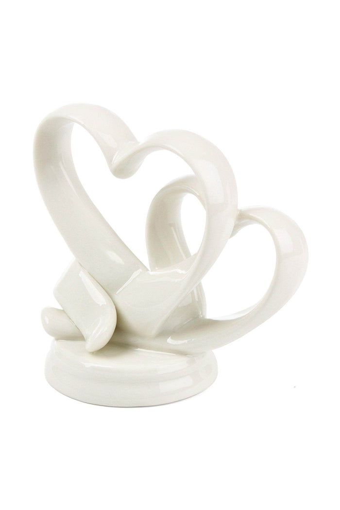 White Double Heart Porcelain Cake Topper Wedding Anniversary Celebrations Centerpiece 4.6 CGF0204 (Set of 1 pcs) - COCOMELODY