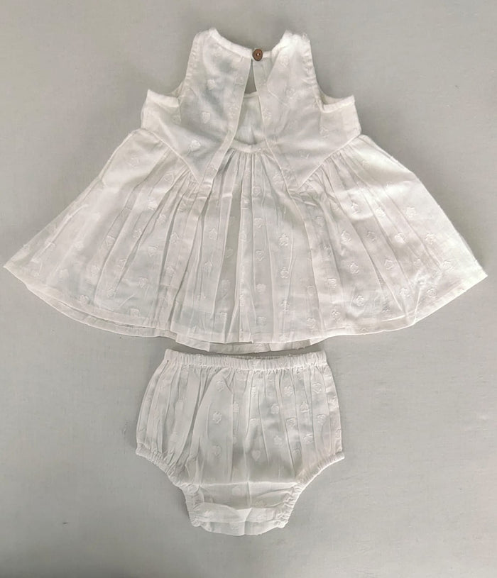 White Solid Color Heart Dobby Pintuck Gathered Dress dress & diaper cover Yo Baby India