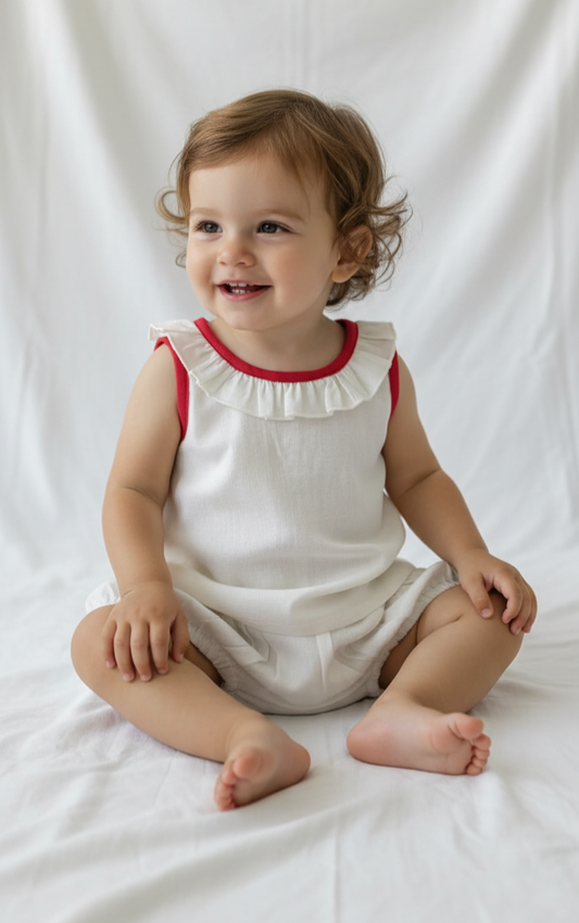 White Ruffled-Neck Top & Bow Diaper Cover Set – Adorable Infant Outfit