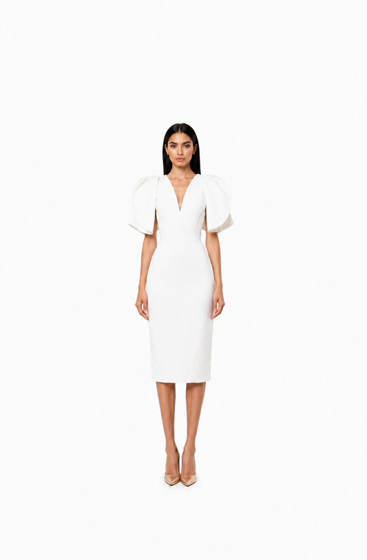 White Sculptural Sleeve Midi Dress – ALVESSA