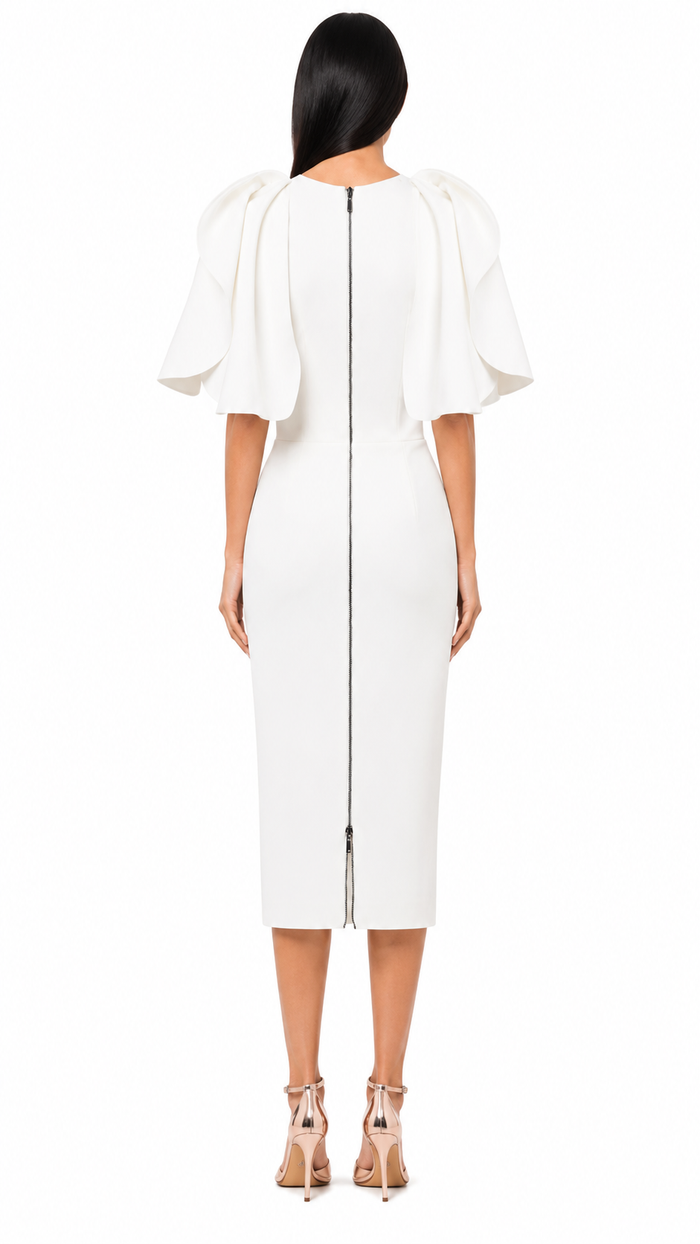 White Sculptural Sleeve Midi Dress – ALVESSA