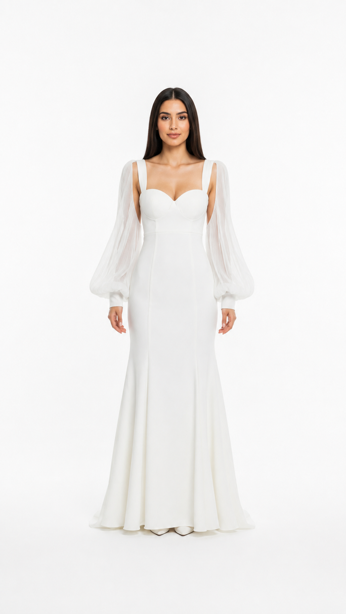 White Sheer Sleeve Mermaid Maxi Dress – ALVÉRA