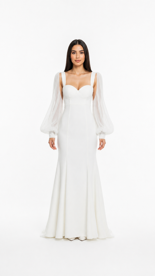 White Sheer Sleeve Mermaid Maxi Dress – ALVÉRA