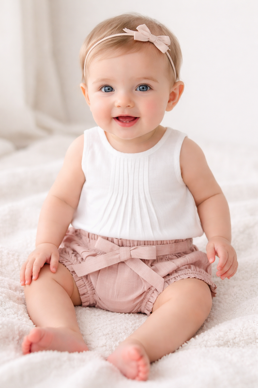 White Top & Pink Shorts Bloomer Set for Baby Girls – Newborn & Infant Outfit