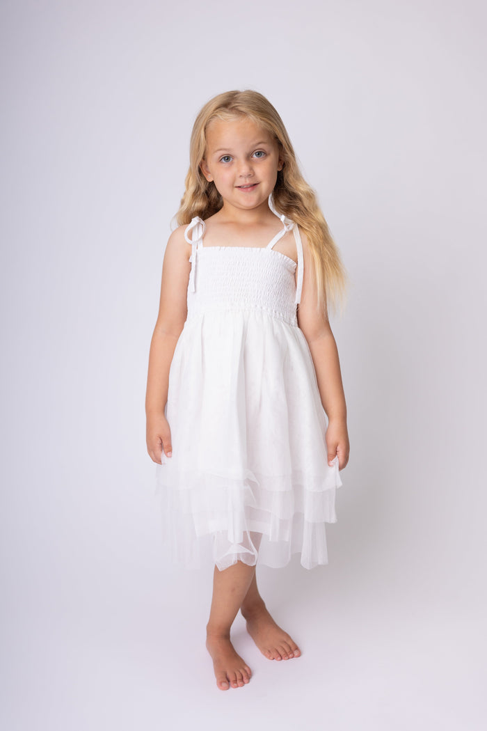 White Tulle Solid Color Ruffle Dress Dress Yo Baby India
