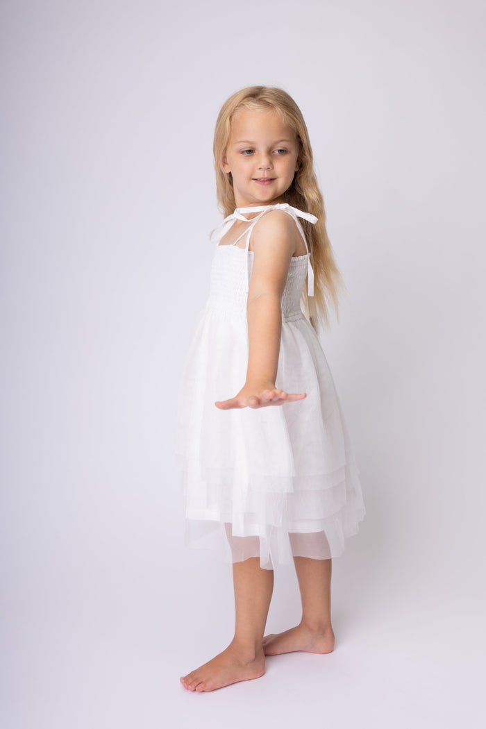White Tulle Solid Color Ruffle Dress Dress Yo Baby India