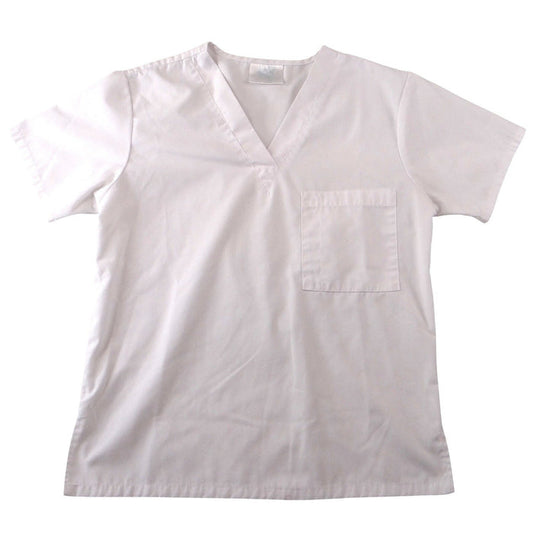 White V Neck Medical Scrub Top Short Sleeve Chest Pocket Workwear Womens0