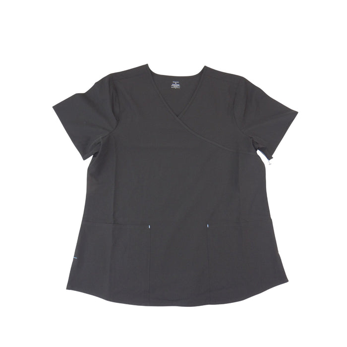 Womens Scrubs Black V Neck Mock Wrap Short Sleeve Top Medium 35940