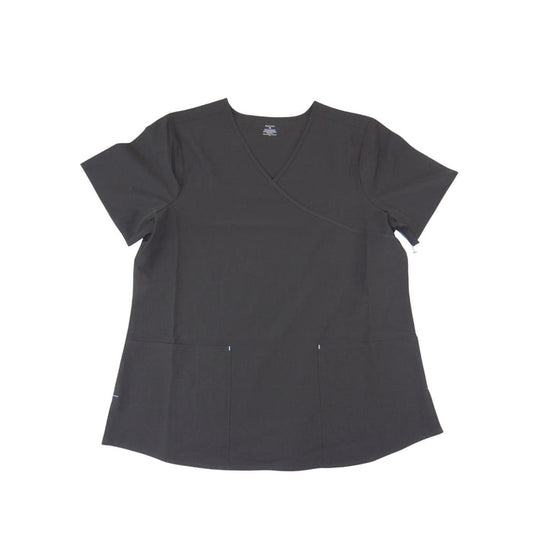 Womens Scrubs Black V Neck Mock Wrap Short Sleeve Top Medium 35940