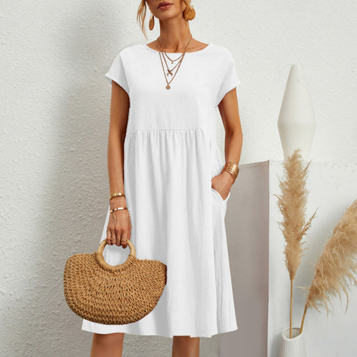 Women's Short Sleeve Cotton And Linen Dress