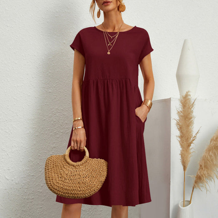 Women's Short Sleeve Cotton And Linen Dress