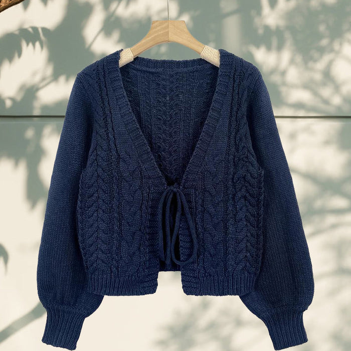 Women's Solid Long Sleeve Tie Front Cardigan