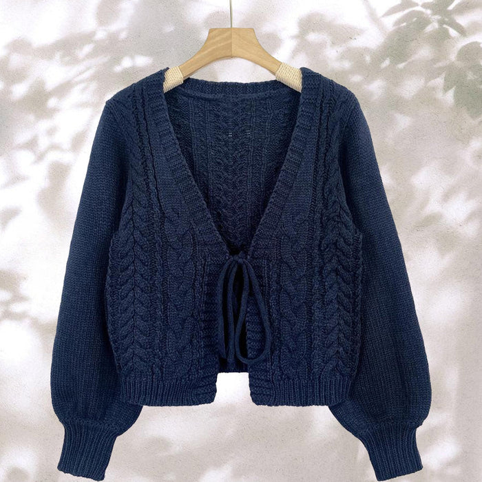 Women's Solid Long Sleeve Tie Front Cardigan