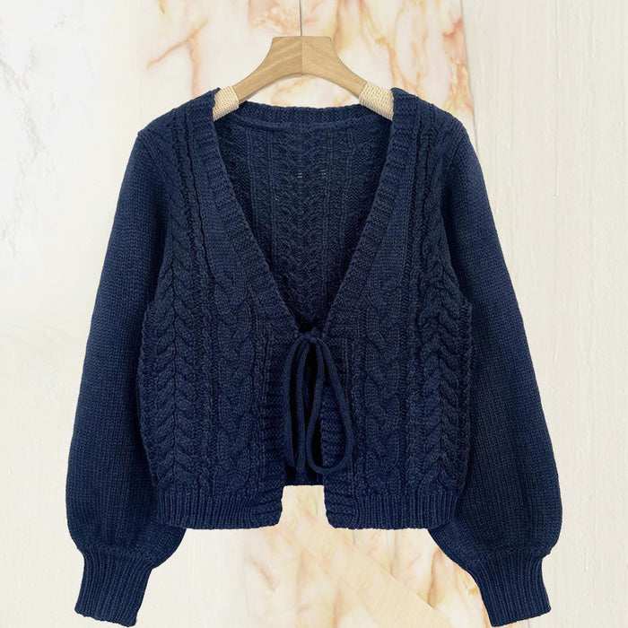 Women's Solid Long Sleeve Tie Front Cardigan