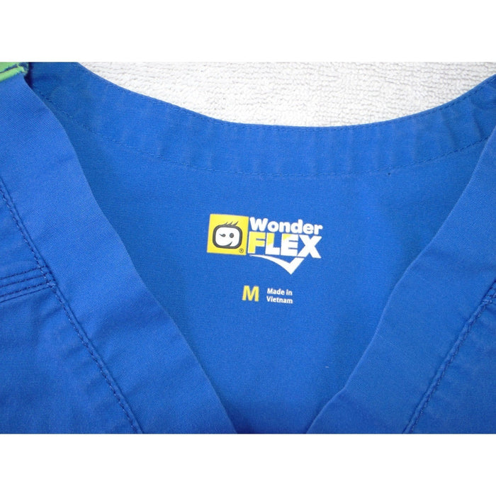 WonderWink WonderFlex Womens Blue V Neck Scrub Top Short Sleeve Medium 01684