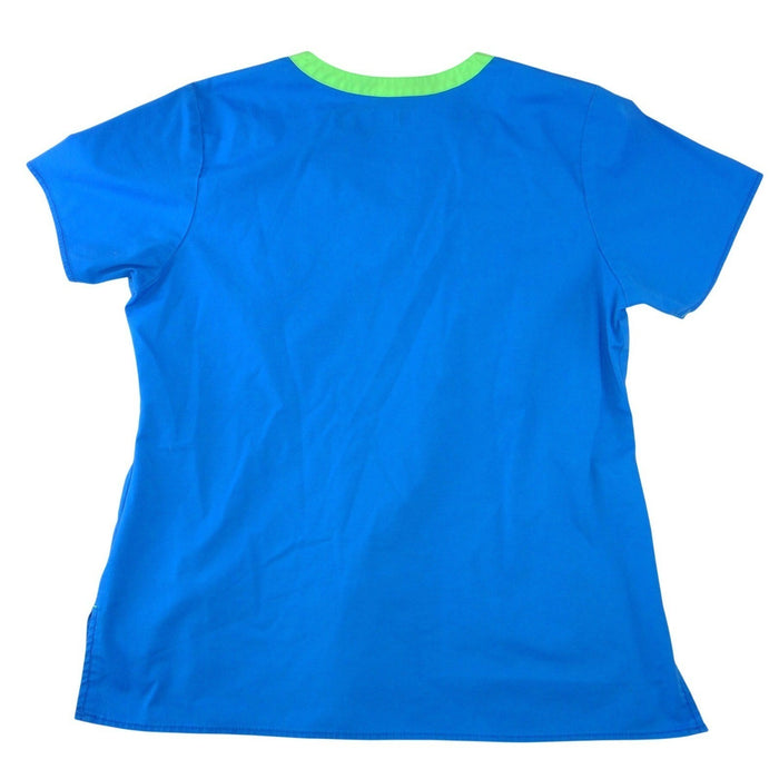 WonderWink WonderFlex Womens Blue V Neck Scrub Top Short Sleeve Medium 01685
