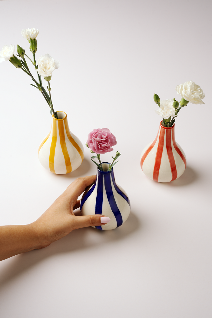 Yellow Stripe Bud Vase | Handpainted Ceramic