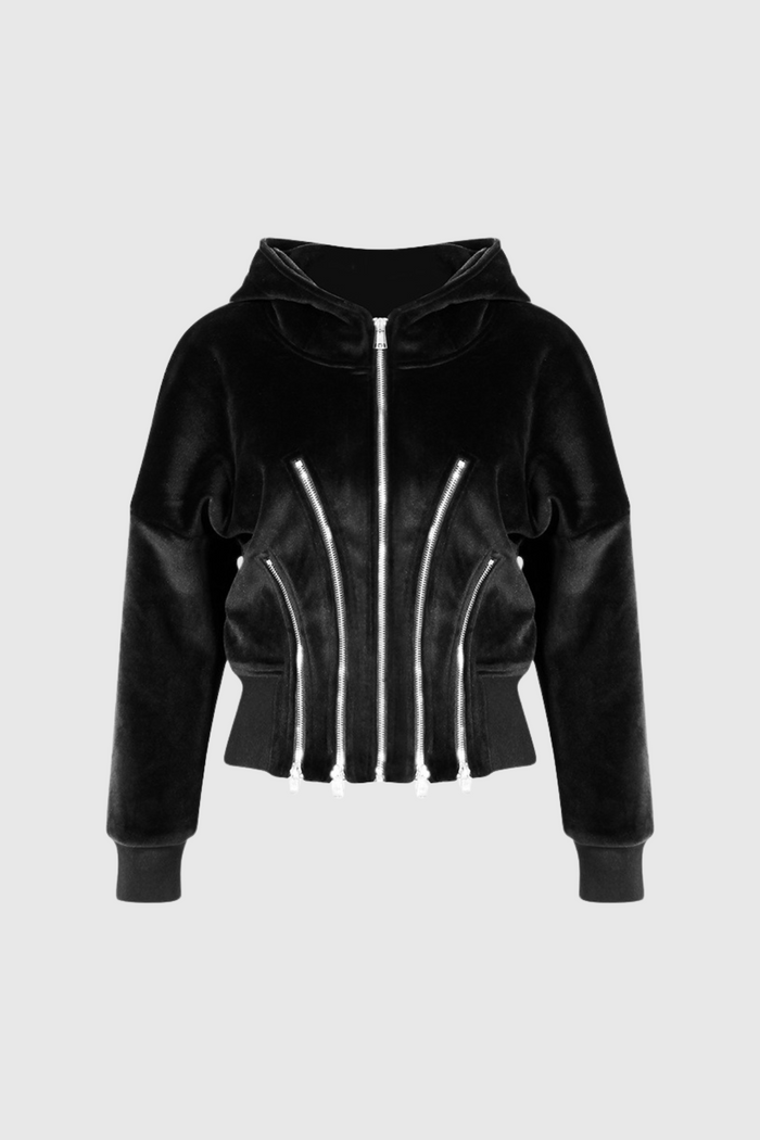 Ailpein Zipper Hooded Long Sleeve Top