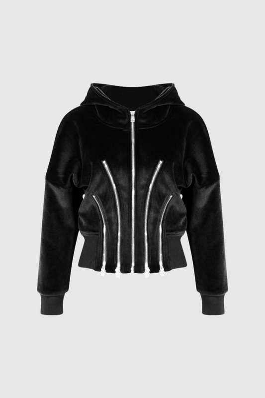 Ailpein Zipper Hooded Long Sleeve Top