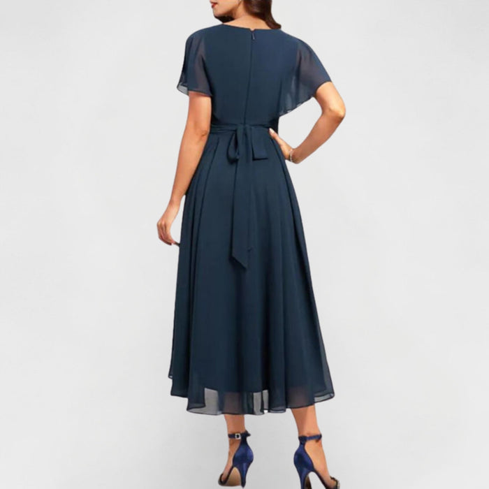 Zoe - Elegant Women's Wedding Guest Dress with Flutter Sleeves and Hi-Low Hem