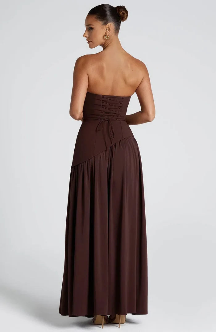 Zoe - Formal Women's Wedding Guest Dress with Halter Scarf Neck and Thigh Slit
