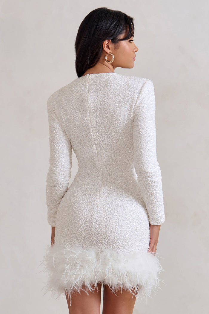 Zoe - Glam Women's Summer Mini Dress with Long Sleeves and Feather Hem Detail